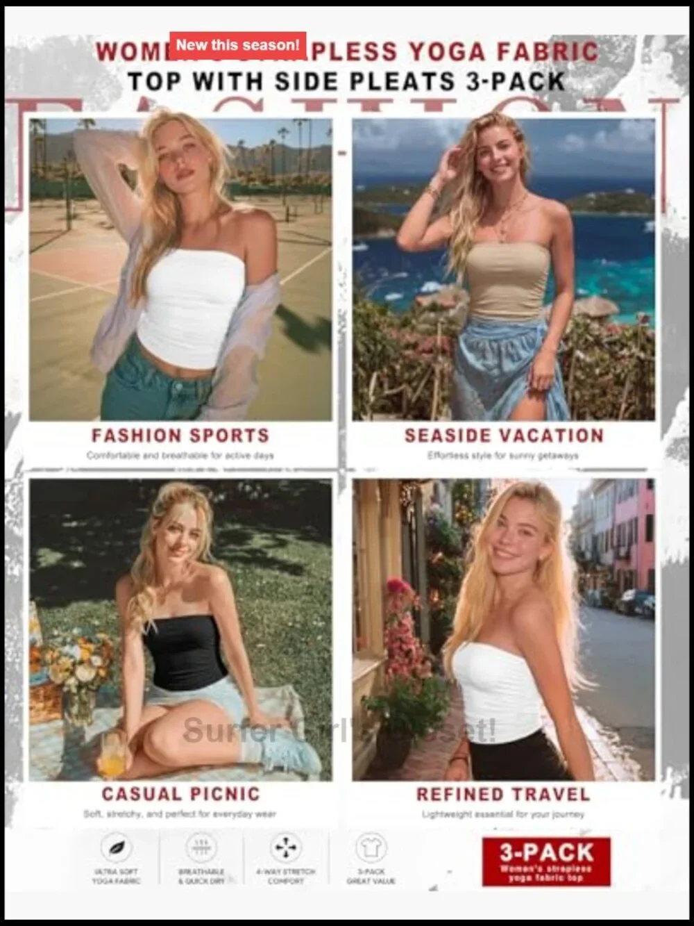 3 Pack Strapless Tube Tops Bandeau for Women, Soft Stretch Long Tube Tops